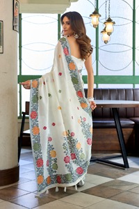 Sari de Seda con Diseño Floral Étnico Tejido a Mano, Estilo Bhagalpuri para Bodas, con Sarees Étnicos Hechos a Mano para Vestimenta de Boda - Product Image 2