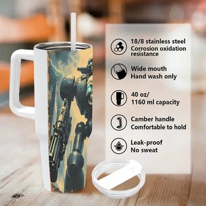 Stainless Steel Tumbler 40oz <b>Large</b> Capacity With Robot Skull Design For Outdoor Use - Product Image 5