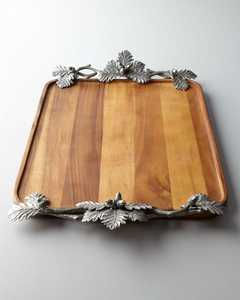 Rectangular Wooden Serving Tray With Metal Handles Handmade Minimalist Design Solid Color Dishes & <b>Plates</b> - Product Image 3