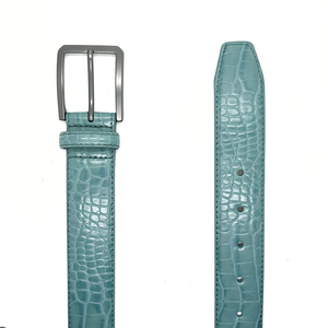 Ceinture formelle pour homme en cuir véritable bleu clair avec boucle ardillon en alliage, ceinture décontractée en cuir de vachette - Product Image 5