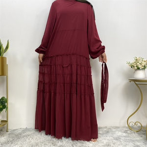Vestido Abaya de Verano de Chifón de Doble Capa con Mangas Abullonadas, Elegante y de Calidad Premium OEM, Estilo Turco, Sólido y Sencillo para Mujer - Product Image 3