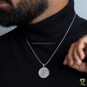 Premium Round Symbol Pendant In Sterling Silver With High Shine Moissanite Diamond Detailing - Product Image 6
