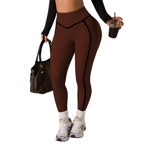 Women's High Waist Seam Detail <b>Scrunch</b> <b>Butt</b> Yoga <b>Leggings</b> Knitted Soft Stretch Gym Workout Running Fitness Training Activewear - Product Image 1