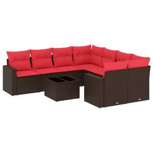 Juego de sofás de patio de ratán sintético marrón de 9 piezas con cojines, elegante colección de muebles para exteriores - Product Image 2