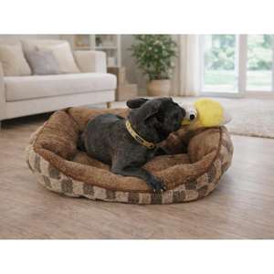 Coussin pour chien chaud avec motif à carreaux gris et marron, disponible en 3 tailles - Product Image 4