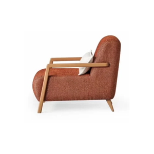 Fauteuil d'appoint minimaliste avec structure en bois massif et revêtement en tissu bouclé texturé pour salon - Product Image 3