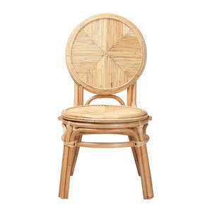 Natural Rattan Armchair Wicker Accent <b>Chair</b> With Decorative Circular Back Design And Cushion For <b>Living</b> <b>Room</b> Home Furniture - Product Image 4