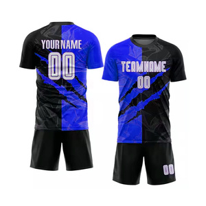 Conjunto de Camiseta de Fútbol Elástica Personalizada de Alta Calidad, Manga Corta, Cuello Redondo, Estampado Geométrico Sublimado, Absorbe la Humedad, 100% Poliéster - Product Image 5