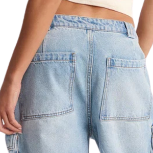 Women <b>Light</b> Blue Washed Denim Cargo Shorts Wide Leg Casual Mid Multi Pocket Summer Fashion Breathable Quick Dry Loose Fit Knee - Product Image 4