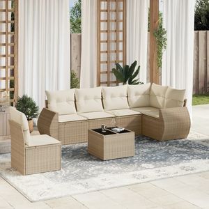Conjunto de Sofás Modulares Grandes de Ratán Sintético Beige para Jardín, Muebles de Jardín Modulares Cómodos - Product Image 1