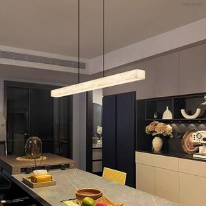 Lustre moderne en marbre blanc en albâtre avec hauteur réglable pour salon chambre à coucher forme longue - Product Image 2