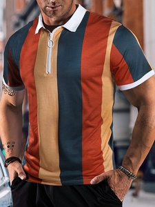 Polo à demi-zip personnalisé pour homme, rayé, imprimé, décontracté, pour le golf, à manches courtes, sublimation - Product Image 6