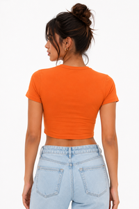 Camiseta de Mujer de Manga Corta y Cuello Redondo, Corte Ajustado, Color Sólido, Algodón, para Primavera/Verano, con Logotipo Personalizado - Product Image 2