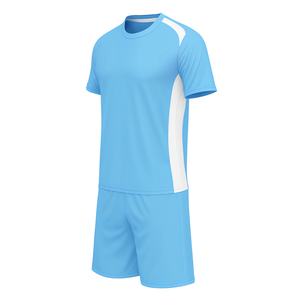 Men Light Blue Crew Neck Short Sleeve Soccer Jersey Set Moisture Wicking Polyester Athletic Wear Summer Regular Fit - Product Image 3