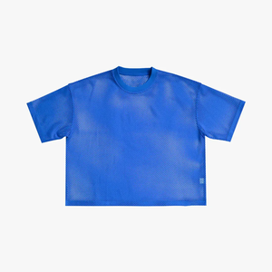 Camiseta de Manga Corta con Cuello Redondo para Hombre, Azul, de Malla, Corte Holgado, Informal, Tejida, Transpirable, de Color Sólido, Largo Regular, Spandex/Algodón - Product Image 4