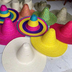 Sombrero de paja tradicional de fábrica con borde de pompón / Sombrero de paja de ala ancha para el festival Cinco de Mayo, restaurante, bar - Product Image 1