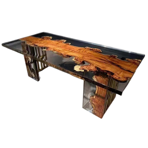 HJ HOME <b>Epoxy</b> Resin Solid Wood Clear River Dining <b>Table</b> Restaurant Hotel Dining <b>Table</b> <b>Epoxy</b> Resin <b>Table</b> Top - Product Image 1