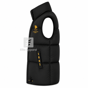 Custom NCBW Coalition Puffer vest embroidered logo on front <b>black</b> and gold color sleeveless <b>jacket</b> for female - Product Image 4