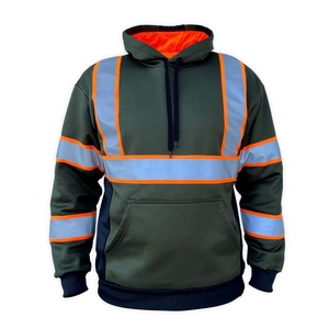 High Visibility Reflective Safety ANSI Class 2 Breathable Mesh Hoodie Waterproof Workwear <b>Pullover</b> <b>Jacket</b> Pocket for Day Night - Product Image 1