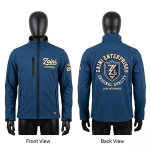 เสื้อแจ็คเก็ตซอฟต์เชลล์บุรุษ 320 GSM โพลีเอสเตอร์ผสมสแปนเด็กซ์ ผ้าฟลีซสีน้ำเงิน ดีไซน์แผงสี  ปักลายแบบกำหนดเอง พิมพ์ลายเชนิลล์ พิมพ์ลายสกรีน  แบบรีดร้อน - Product Image 1