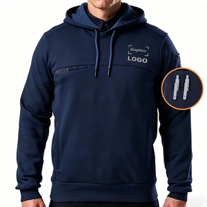 Sweat-shirt à capuche pour homme, bleu marine, 100% polyester, tissu French Terry respirant, coupe classique, couleur unie, logo sur le devant, poche intégrée - Product Image 1