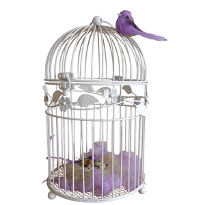 Cage à oiseaux ronde en fil de fer rose, suspendable, avec base décorative pour usage intérieur, cage à oiseaux faite à la main - Product Image 4