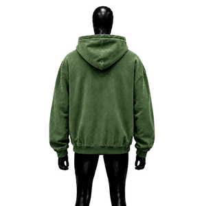 เสื้อแจ็คเก็ตฮู้ดโอเวอร์ไซส์สีเขียวฟอก ปักตัวอักษร ซิปเต็มตัว สไตล์เรโทร สีเขียวมะกอก แนวกรันจ์ ดีไซน์ทำเก่า สไตล์สตรีท ยูบอร์น - Product Image 2