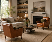 Fauteuil d'appoint en cuir véritable de style moderne du milieu du siècle avec pieds en bois massif, design luxueux moderne pour appartement et usage extérieur