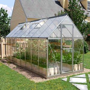 Serre personnalisable 6FT X 16FT avec structure en aluminium, système de gouttières intégré, aérations de toit et panneaux en verre trempé - Product Image 4