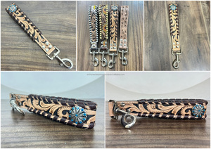 Personnalisé usine en gros cuir véritable usiné à la main avec fleur Concho Pet Training Training Traffic Lead Dog Accessoire pour la marche - Product Image 3