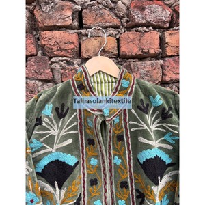 Gray <b>Velvet</b> Embroidered <b>Jacket</b> Handmade Party Wear Suzani <b>Jacket</b> With Inside Cotton Lining Boho Chic <b>Jacket</b> - Product Image 5