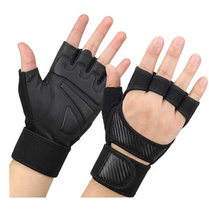 Gants de musculation pour hommes Kadia avec logo personnalisé, en cuir noir uni, respirants, à dos ouvert, avec support de poignet réglable, gants de sécurité - Product Image 4