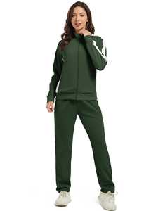 Conjunto Deportivo de Dos Piezas para Mujer, Chaqueta con Cierre y Pantalones, Verde Oscuro, Felpa Ecológica, Estilo Casual, Corte Holgado y Cómodo - Product Image 2