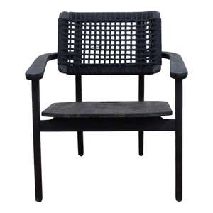 Fauteuil moderne en teck noir avec dossier tressé pour l'intérieur et l'extérieur - Product Image 6