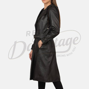 Abrigo de Cuero Genuino Negro Premium para Mujer, Gabardina Clásica Larga con Cinturón, Abrigo de Piel de Oveja, Corte Entallado, Elegante - Product Image 4