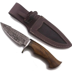 Premium Quality Damascus Steel Hunting <b>Knife</b> With Leather <b>Sheath</b> Hunting Survival Gear Camping <b>Knife</b> With Wood Handle - Product Image 2