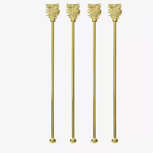 Agitadores de Cóctel Metálicos con Diseño de Búho, Clásicos de Latón, Juego de 4 Agitadores de Barra Metálicos con Cabeza de Búho - Product Image 1