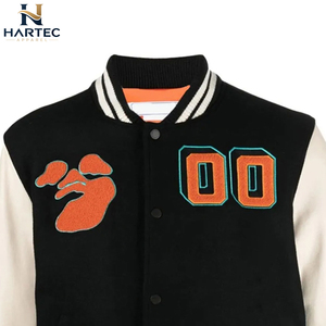 Chaquetas de Béisbol Universitarias de Lujo Personalizadas para Hombre, con Mangas de Cuero Genuino, Bordado de Número y Flecha Naranja - Product Image 4