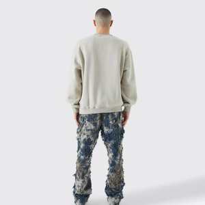 Sweat-shirt à col rond surdimensionné pour homme, 100% coton, tissu éponge français, couleur unie, pull décontracté, vêtements d'automne - Product Image 1