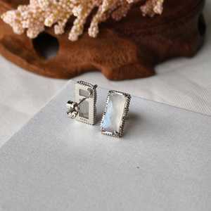 Pendientes de Plata de Ley 925 con Piedra Lunar Rectangular, Pendientes de Piedras Preciosas Naturales, Joyería para Mujer, Regalo de Navidad - Product Image 2