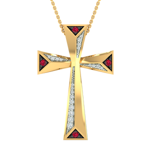 925 Sterling Silver Gold Plated 28mm <b>Cross</b> Pendant Necklace <b>Red</b> White Zircon | Trendy Christian Religious Jewelry for Women - Product Image 1