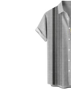 Camisa de Manga Corta con Botones y Estampado Geométrico Retro Gris Claro, Ropa Casual de Verano para Hombre, Fabricante OEM, Suministro al por Mayor - Product Image 3