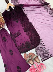 Purple Embroidered Kurti Palazoo Set <b>Women</b> Traditional Indian Pakistani Outfit With Dupatta for Wedding Party Festive <b>Kurta</b> Set - Product Image 6