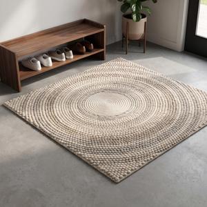 Tapis élégant en laine crème tissé à la main, couleur unie, antidérapant, à poils moyens, pour salon moderne, chambre, entrée, usage domestique et commercial - Product Image 1