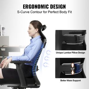 Sedia da Ufficio Ergonomica con Schienale Alto, Seduta in Rete e PU, Seduta Scorrevole e Schienale Regolabile in Altezza - Product Image 3
