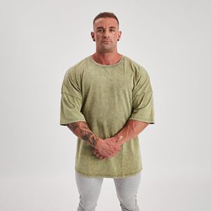 T-shirts décontractés coupe classique unis, effet délavé vintage, 220 grammes, en Spandex/Polyester, séchage rapide, coupe ample et épaisse, vente en gros - Product Image 2