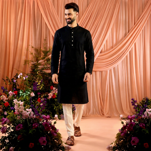 Hot Sale <b>Men</b> <b>Black</b> Embroidered Cotton <b>Kurta</b> Pajama Set <b>For</b> <b>Men</b> Ethnic Wear Comfortable Outfit <b>For</b> Casual And Festive <b>For</b> Sale - Product Image 1