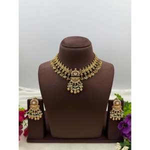 Indian Ethnic Gold Plated Zircon <b>Bridal</b> <b>Necklace</b> <b>and</b> <b>Earring</b> <b>Set</b> by Usha - Product Image 1