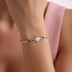 Pulsera de Plata de Ley 925 con Oro Puro de 14K, Diamantes Naturales, Topacio Blanco, Cadena de Rosario, Pulsera Ajustable, Corte Esmeralda, Joyería de Oro - Product Image 6