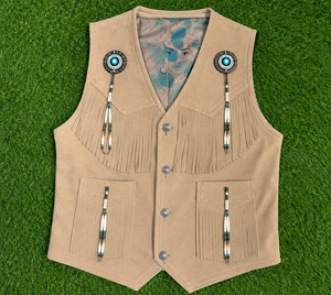 Chaleco de Cuero de Gamuza Estilo Vaquero Occidental para Hombre con Flecos y Detalles con Cuentas |   Fabricante OEM Personalizado, Suministro de Fábrica - Product Image 6
